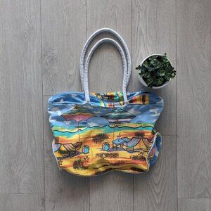 3/$20 BEACH PRINT VINTAGE CANVAS TOTE BAG